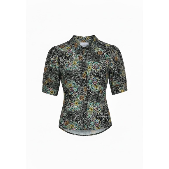 Hattie Carnegie Tops - Hattie Carnegie  Women Floral Paisley Short Sleeve Button Down Shirt 100%silk